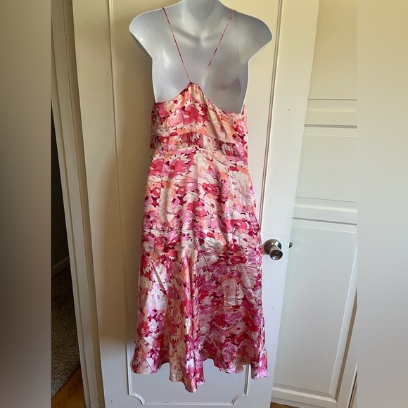 banana republic Y2K early 2000's, silk pink floral midi sheath  Flow dres… - Picture 4 of 12
